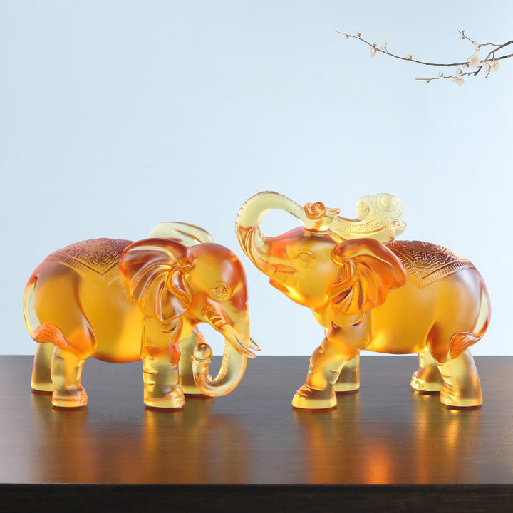 Buddha Stones Yellow Liuli Crystal Elephant Trunk Up Down Design Strength Home Decoration - image 0