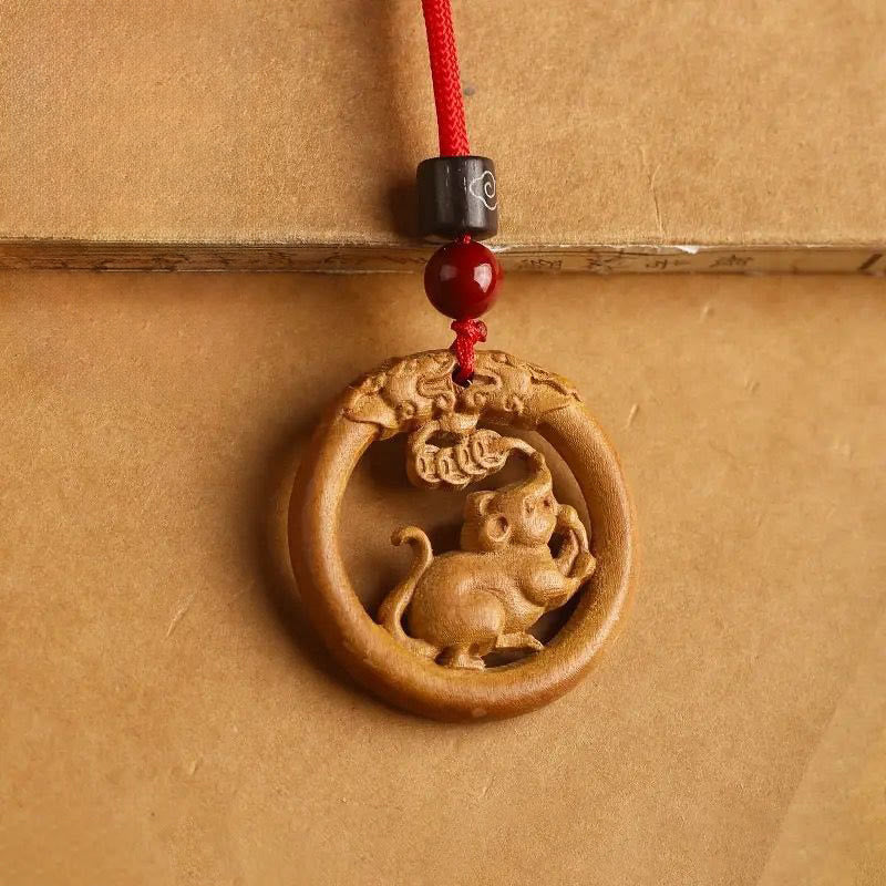 Buddha Stones Peach Wood  Chinese Zodiac Year Of The Horse  Ward Off Evil Spirits Necklace Pendants - Peach Wood-Rat - Red Rope - image 14
