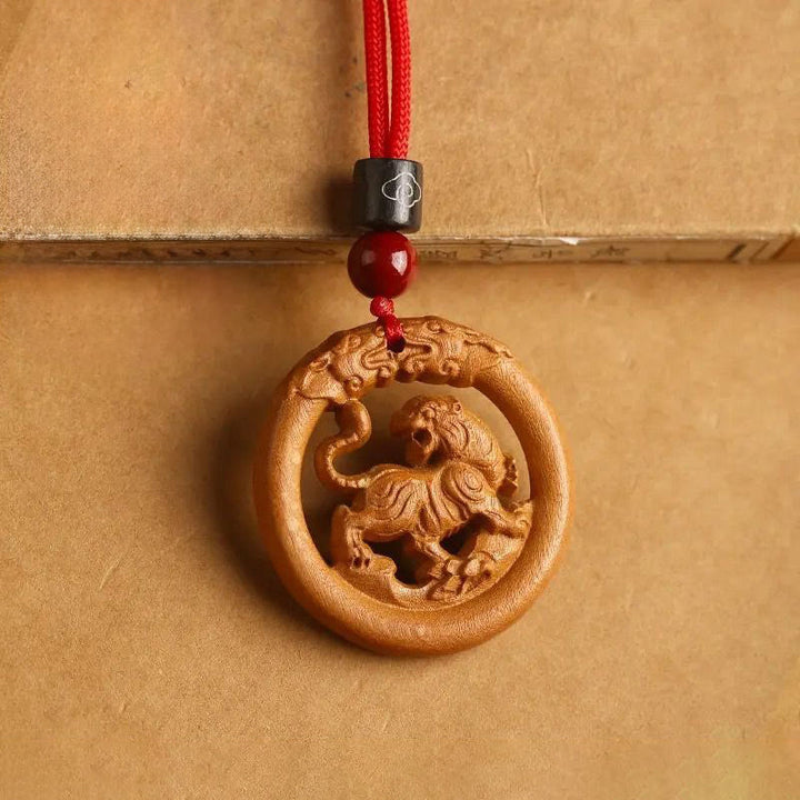 Buddha Stones Peach Wood  Chinese Zodiac Year Of The Horse  Ward Off Evil Spirits Necklace Pendants - Peach Wood-Tiger - Red Rope - image 18
