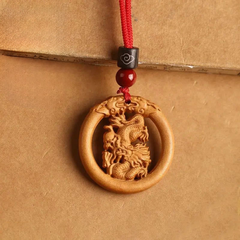 Buddha Stones Peach Wood  Chinese Zodiac Year Of The Horse  Ward Off Evil Spirits Necklace Pendants - Peach Wood-Dragon - Red Rope - image 22