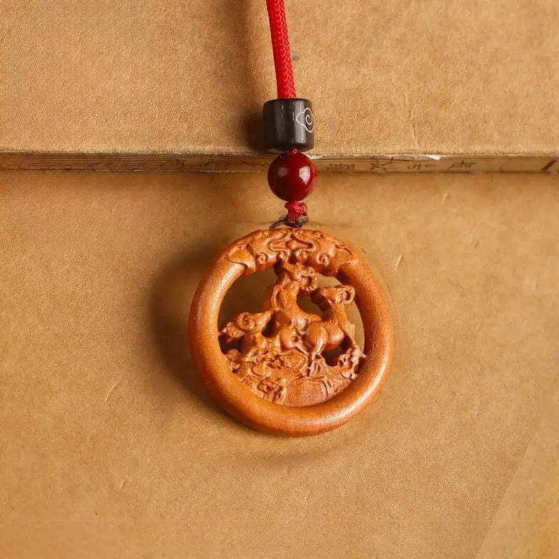 Buddha Stones Peach Wood  Chinese Zodiac Year Of The Horse  Ward Off Evil Spirits Necklace Pendants - Peach Wood-Goat - Red Rope - image 26
