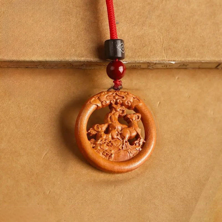 Buddha Stones Peach Wood  Chinese Zodiac Year Of The Horse  Ward Off Evil Spirits Necklace Pendants - Peach Wood-Goat - Red Rope - image 26