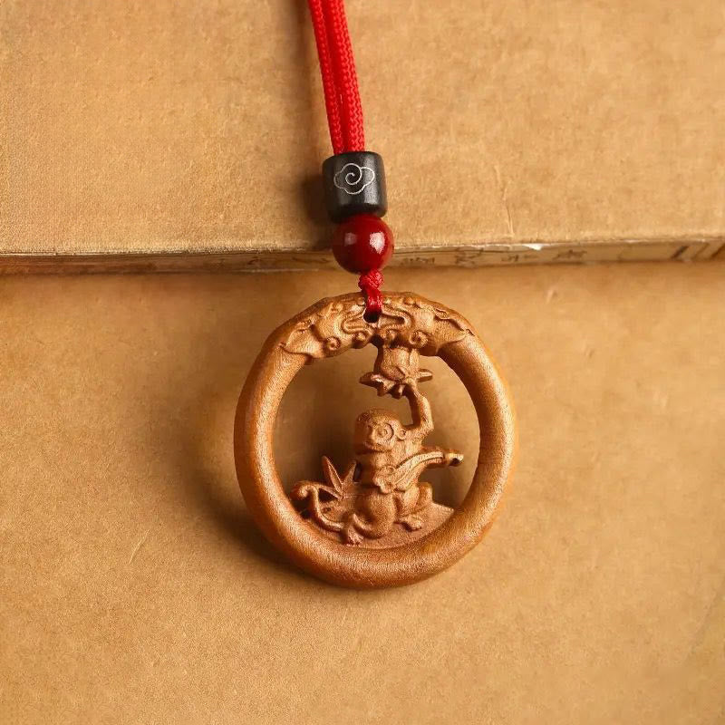 Buddha Stones Peach Wood  Chinese Zodiac Year Of The Horse  Ward Off Evil Spirits Necklace Pendants - Peach Wood-Monkey - Red Rope - image 29