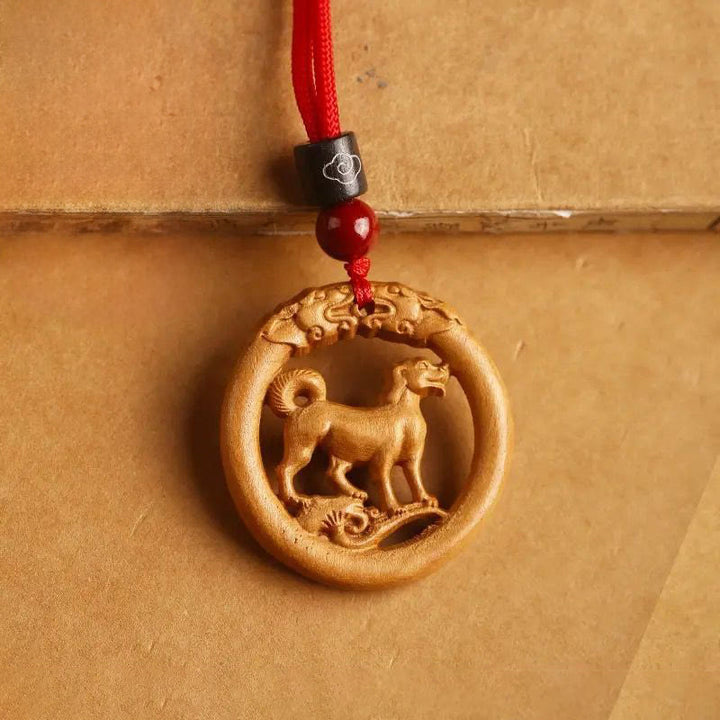 Buddha Stones Peach Wood  Chinese Zodiac Year Of The Horse  Ward Off Evil Spirits Necklace Pendants - Peach Wood-Dog - Red Rope - image 33