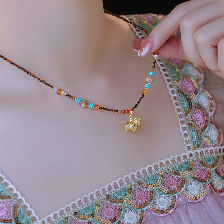 Buddha Stones Tiger Eye Protection Golden Year Of The Horse Necklace Pendant - image 8