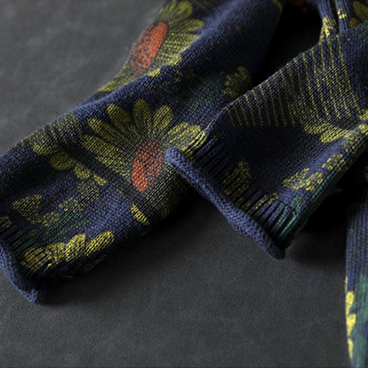 Buddha Stones Sunflower Pattern Mock Neck Long Sleeve Women's Cotton Sweater - image 9