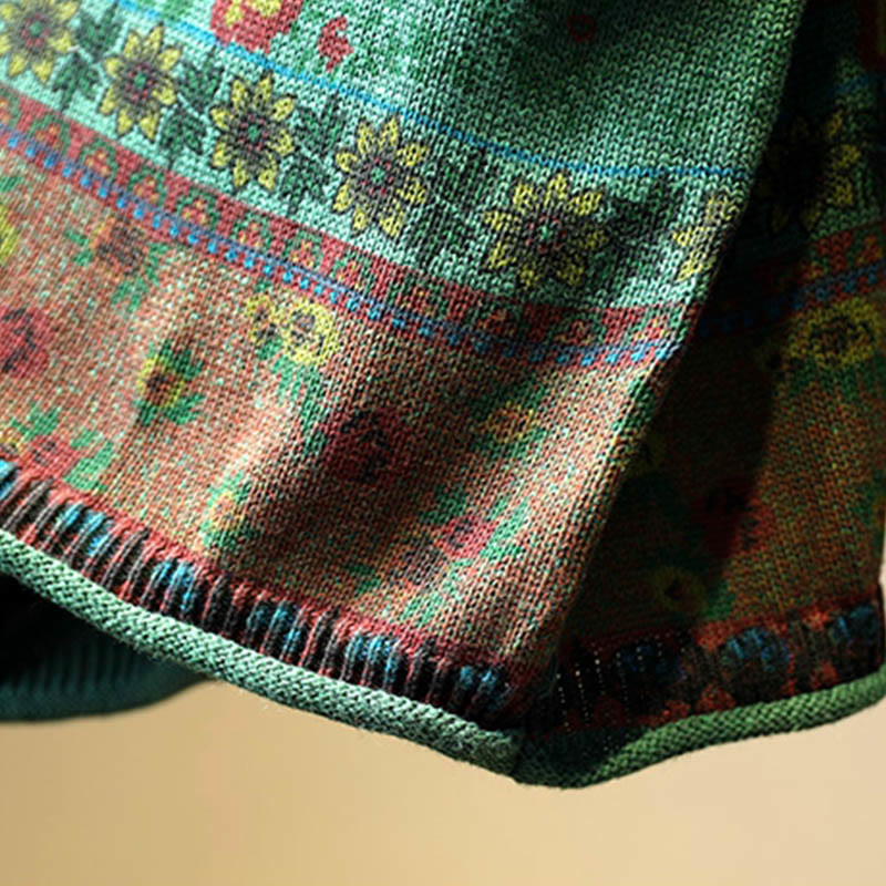 Buddha Stones Winter Color-block Flower Pattern Mock Neck Long Sleeve Women's Cotton Sweater - image 10