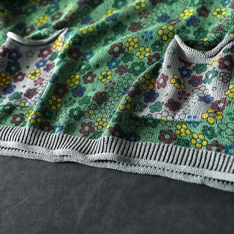 Buddha Stones Knitted Colorful Flowers Pattern Women's Cotton Long Sleeve Sweater With Pockets - image 12