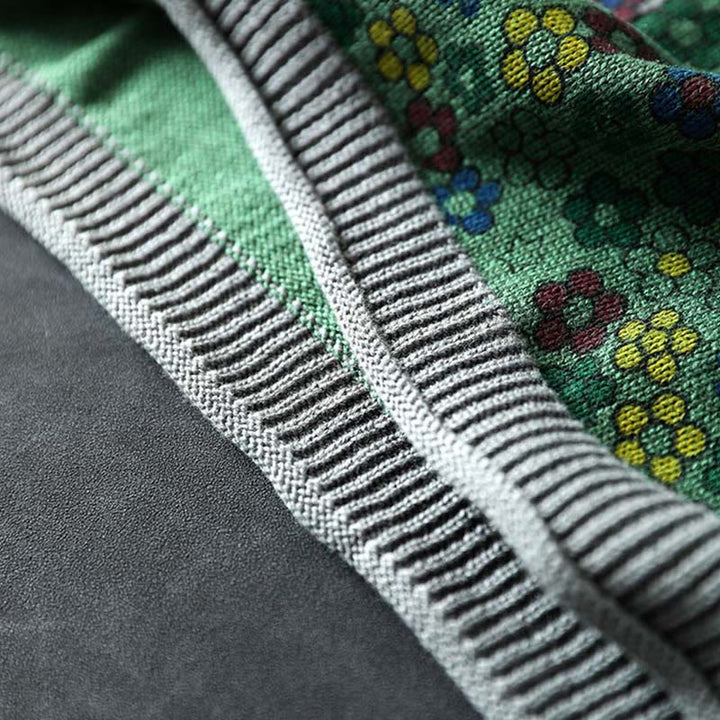 Buddha Stones Knitted Colorful Flowers Pattern Women's Cotton Long Sleeve Sweater With Pockets - image 13