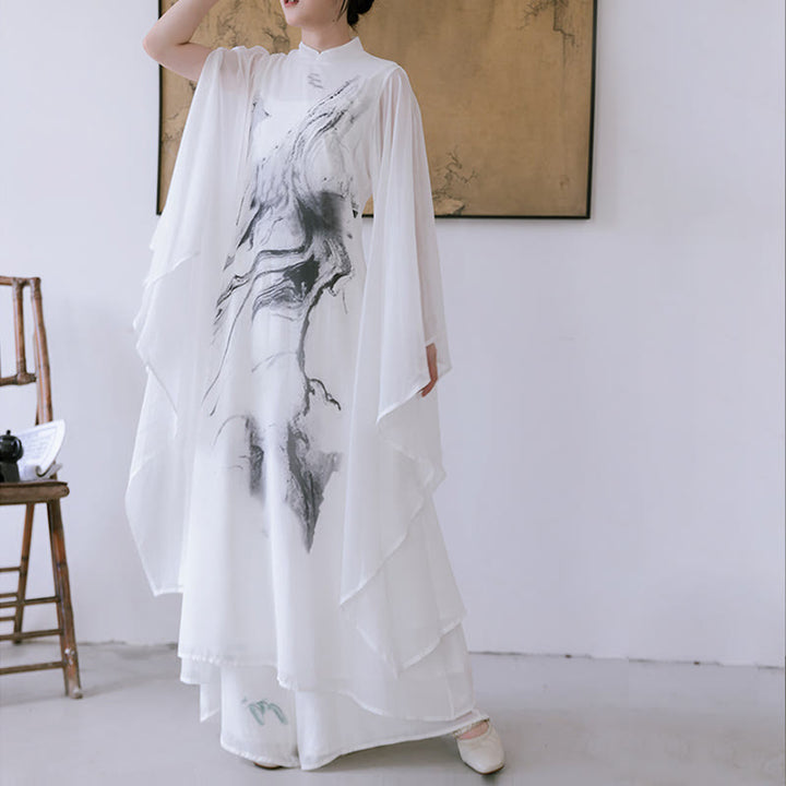 Buddha Stones White Ink Print Design Short Sleeve Women's Meditation Midi Dress Pants Zen Clothing - image 8