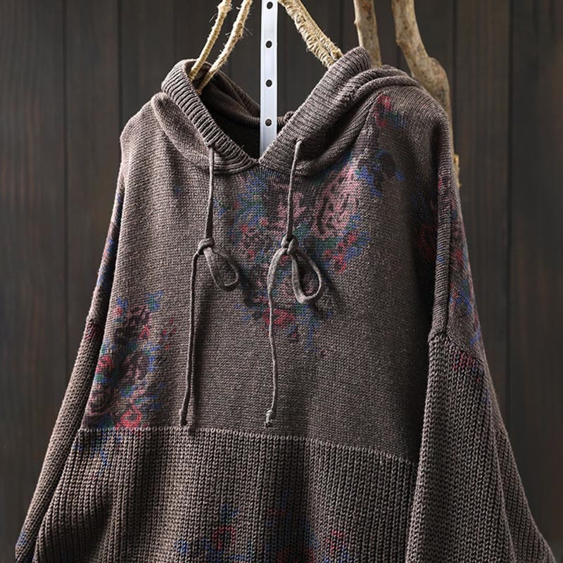 Buddha Stones Women's Knitted Floral Cotton Long Sleeve Hooded Sweater - image 23