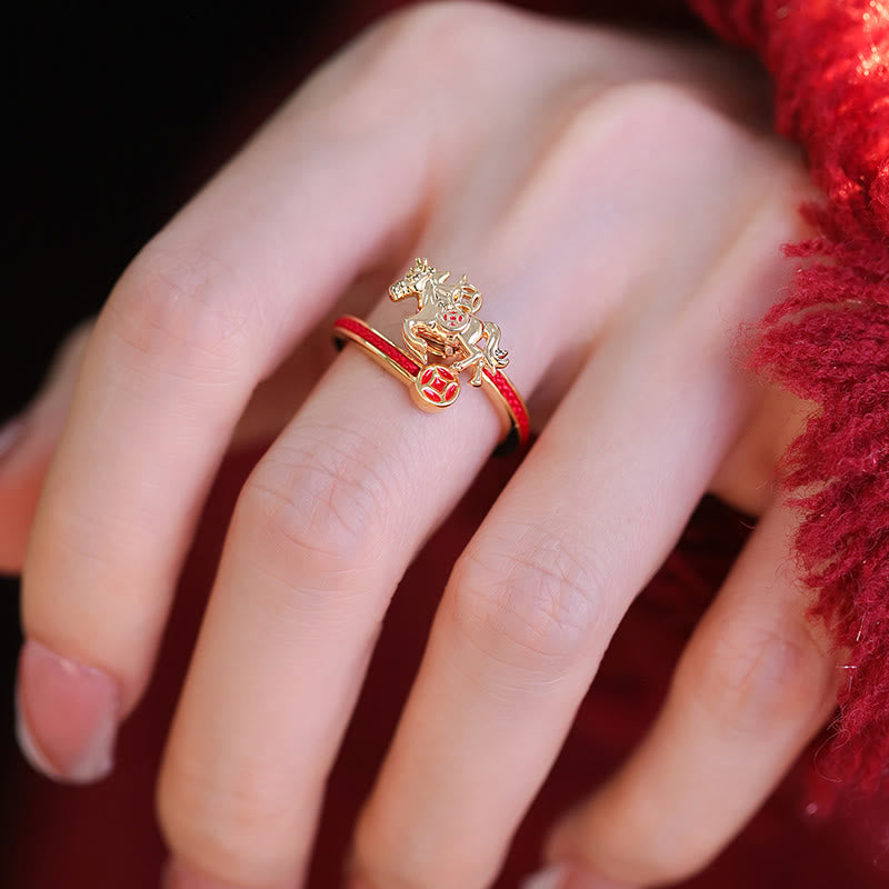 Buddha Stones Copper Red String Copper Coins Year Of The Horse Opening Balance Ring - image 4