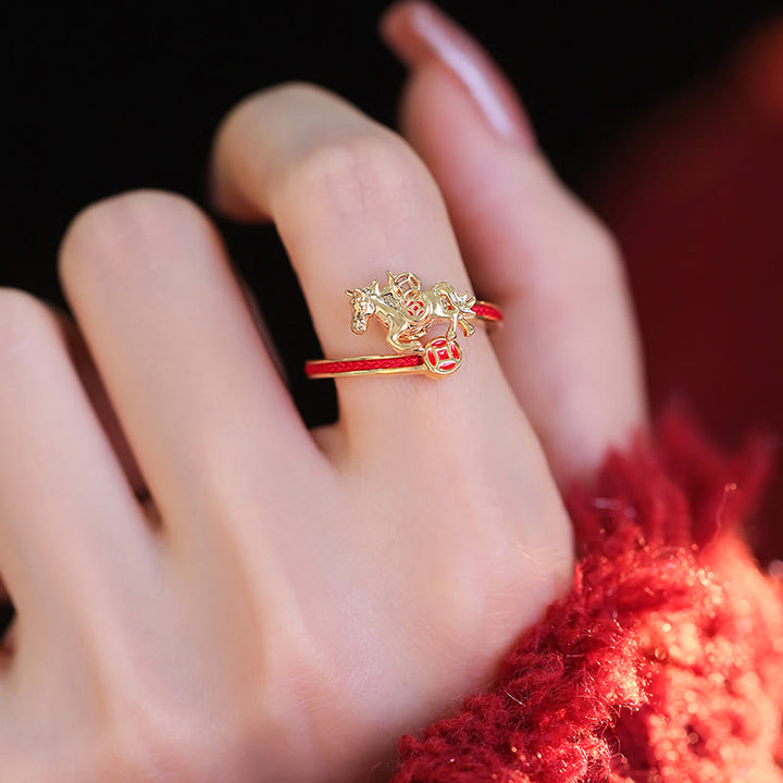 Buddha Stones Copper Red String Copper Coins Year Of The Horse Opening Balance Ring - image 2