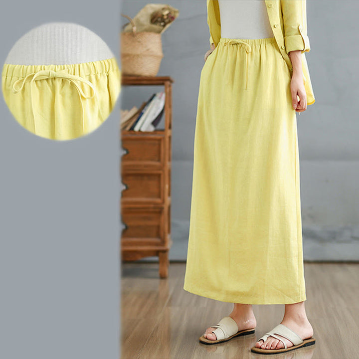 Buddha Stones 2pcs Solid Color Long Sleeve Buttons Shirt 7-8 Length Skirt Cotton Set With Pockets  - image 28