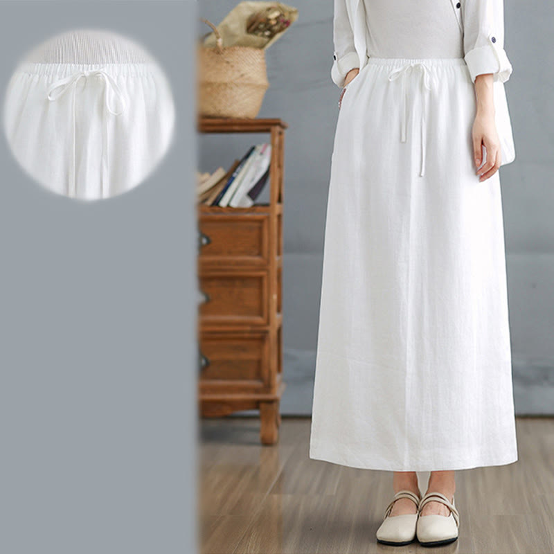 Buddha Stones 2pcs Solid Color Long Sleeve Buttons Shirt 7-8 Length Skirt Cotton Set With Pockets  - image 15