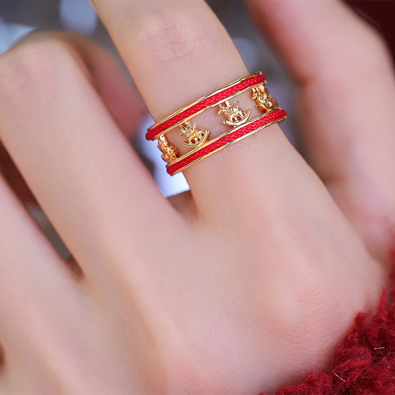 Buddha Stones Golden Year Of The Horse Luck Blessing Copper Opening Ring - image 8