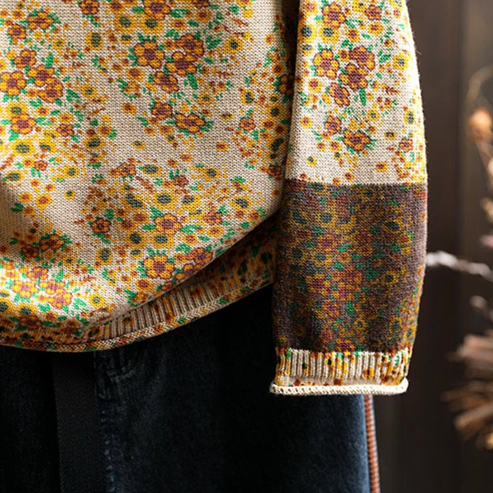 Buddha Stones Women's Knitted Floral Cotton Ribbed Hem Long Sleeve Mock Neck Sweater - image 9