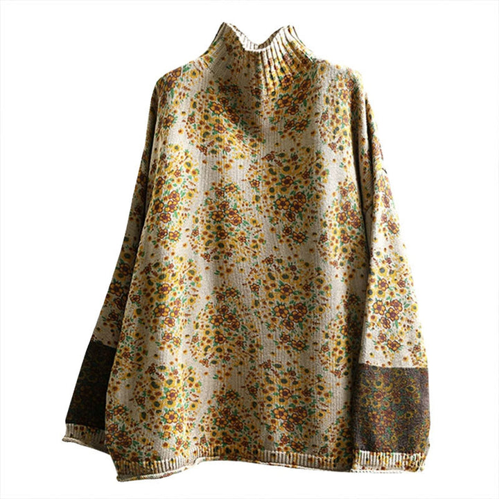 Buddha Stones Women's Knitted Floral Cotton Ribbed Hem Long Sleeve Mock Neck Sweater - image 11