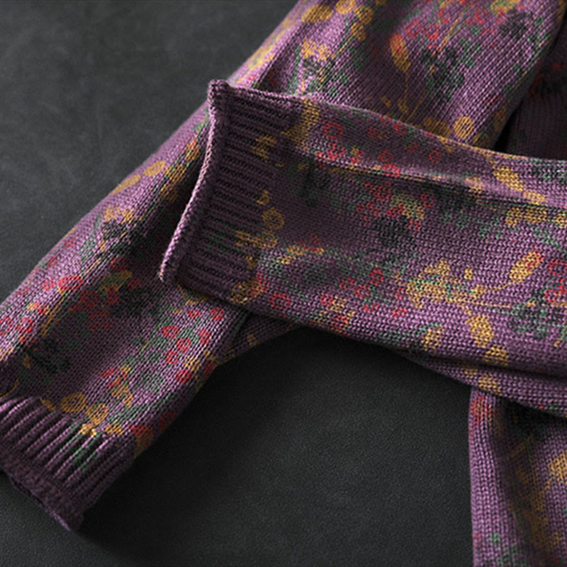 Buddha Stones Knitted Plant Pattern Long Sleeve Mock Neck Women's Cotton Sweater - image 13