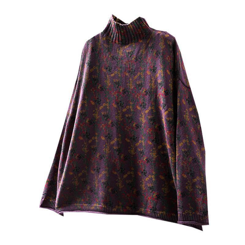 Buddha Stones Knitted Plant Pattern Long Sleeve Mock Neck Women's Cotton Sweater - image 17