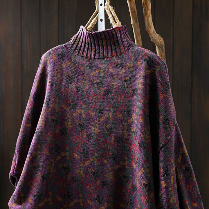 Buddha Stones Knitted Plant Pattern Long Sleeve Mock Neck Women's Cotton Sweater - image 9