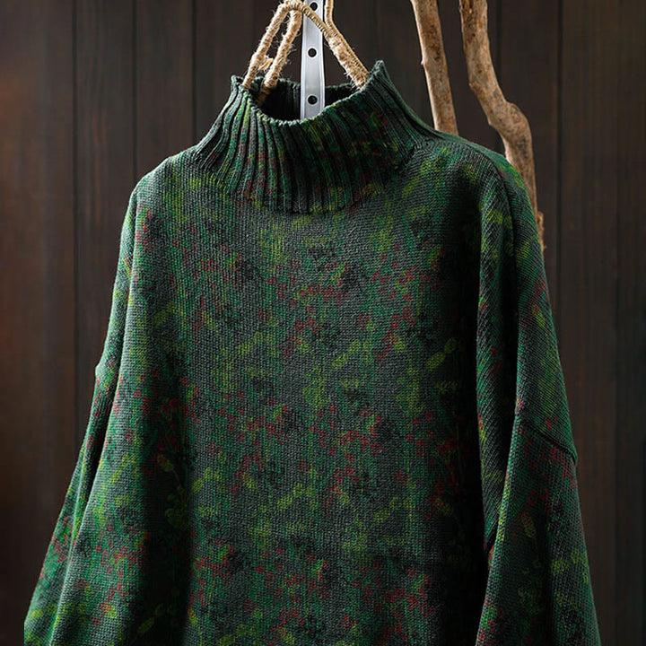 Buddha Stones Knitted Plant Pattern Long Sleeve Mock Neck Women's Cotton Sweater - image 5