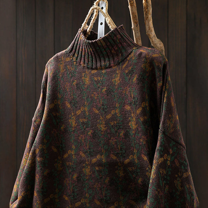 Buddha Stones Knitted Plant Pattern Long Sleeve Mock Neck Women's Cotton Sweater - image 23