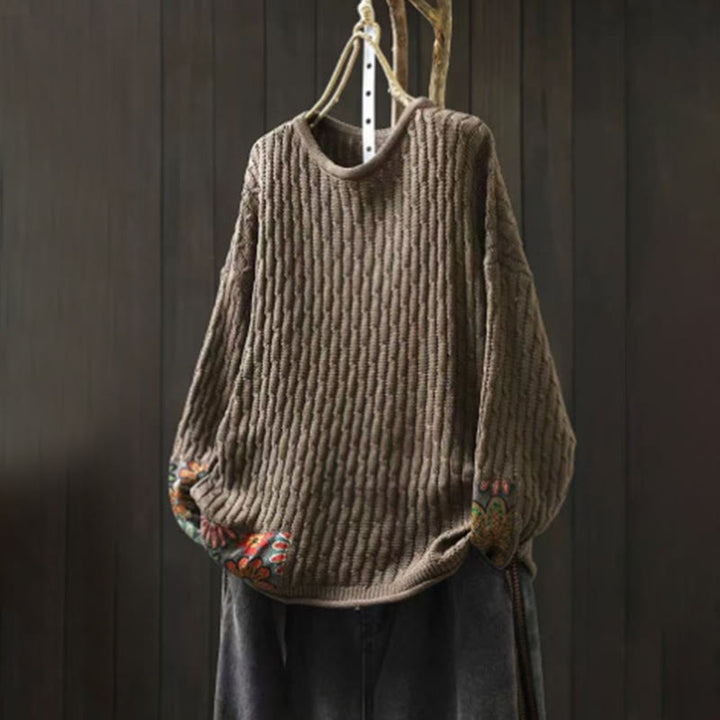 Buddha Stones Winter Patchwork Design Long Sleeve Crew Neck Women's Cotton Sweater - Tan - US4-12，UK/AU8-16，EU36-44 (F) - image 12