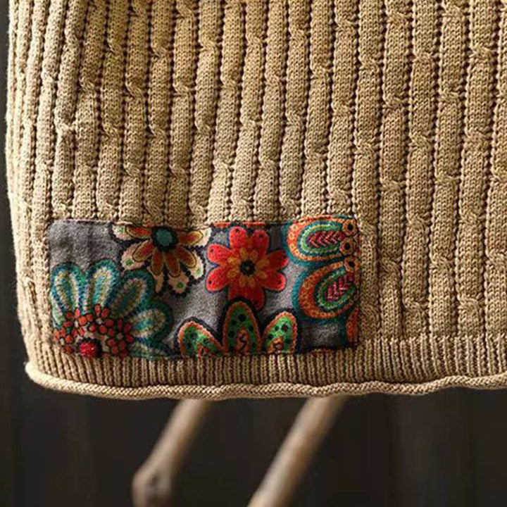 Buddha Stones Winter Patchwork Design Long Sleeve Crew Neck Women's Cotton Sweater - image 8