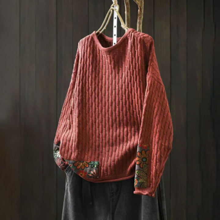 Buddha Stones Winter Patchwork Design Long Sleeve Crew Neck Women's Cotton Sweater - Tomato - US4-12，UK/AU8-16，EU36-44 (F) - image 9
