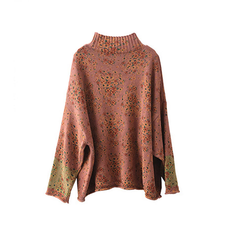 Buddha Stones Fall Printing Floral Long Sleeve Mock Neck Women's Knitted Sweater - image 9