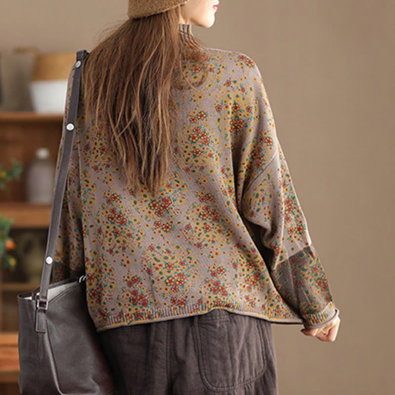 Buddha Stones Fall Printing Floral Long Sleeve Mock Neck Women's Knitted Sweater - image 11