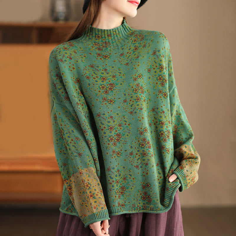 Buddha Stones Fall Printing Floral Long Sleeve Mock Neck Women's Knitted Sweater - image 17