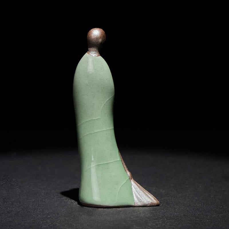 Buddha Stones Small Formless Buddha Sweeping Monk Ceramic Statue Home Decoration 3.5*1.5*7cm - image 4