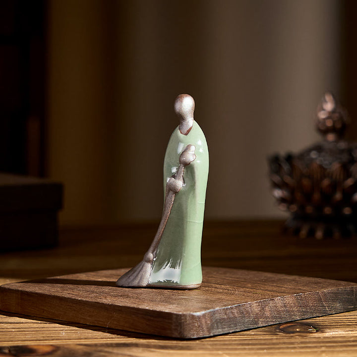 Buddha Stones Small Formless Buddha Sweeping Monk Ceramic Statue Home Decoration 3.5*1.5*7cm - image 2