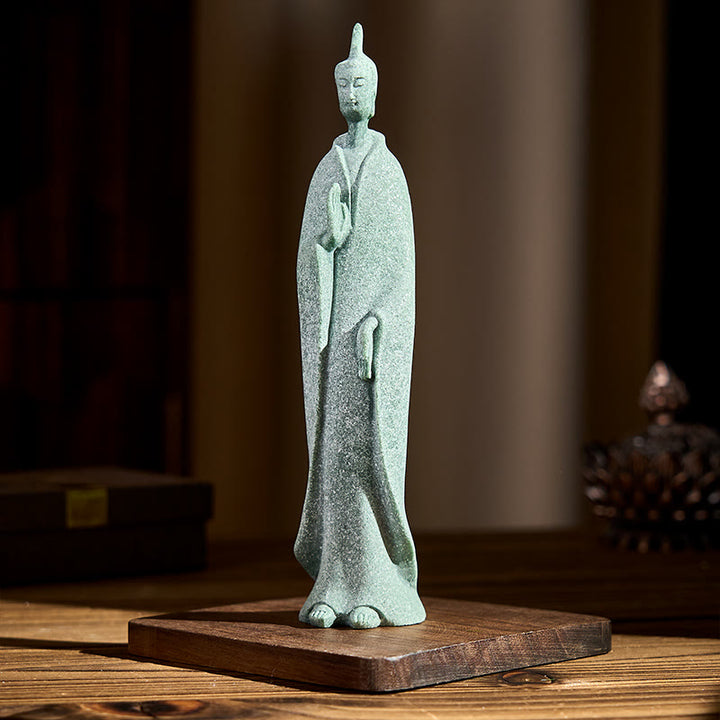 Buddha Stones Meditation Buddha Standing Statue Sandstone Home Decoration 3.8*6.5*17cm - image 2