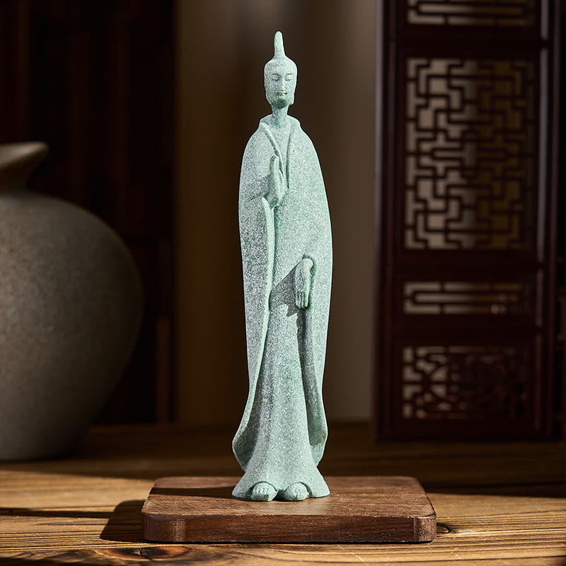 Buddha Stones Meditation Buddha Standing Statue Sandstone Home Decoration 3.8*6.5*17cm - image 1