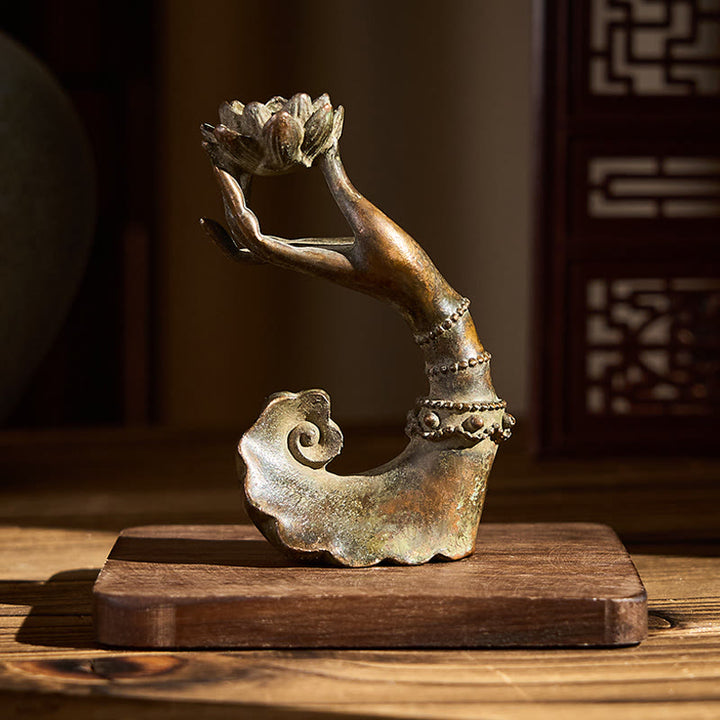 Buddha Stones Classic Buddha's Hand Lotus Alloy Home Decoration 4.7*2.9*8.4 cm - image 5