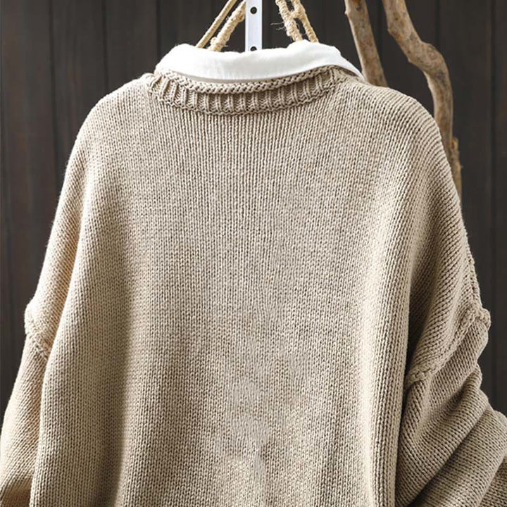 Buddha Stones Patchwork Figure Pattern Buttons Cotton Women's Long Sleeve Cardigan Sweater - image 3