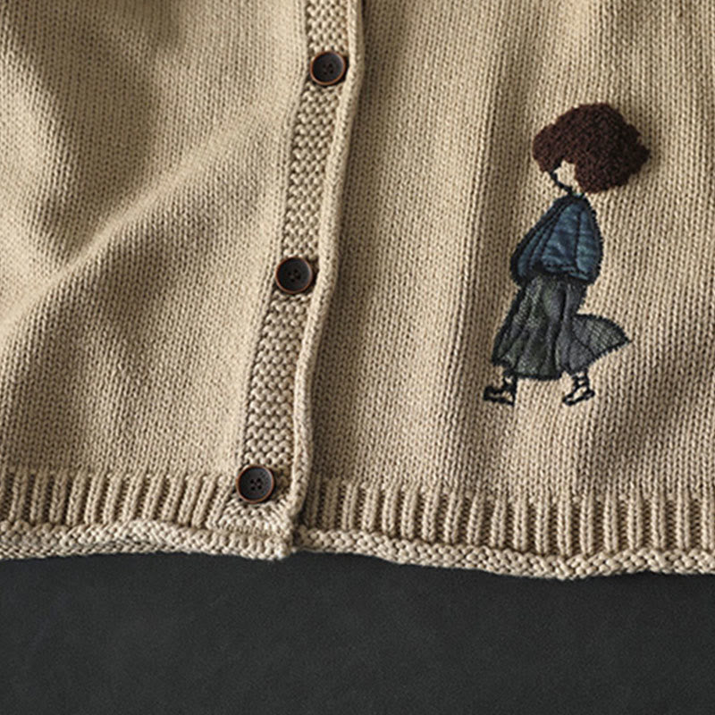 Buddha Stones Patchwork Figure Pattern Buttons Cotton Women's Long Sleeve Cardigan Sweater - image 5