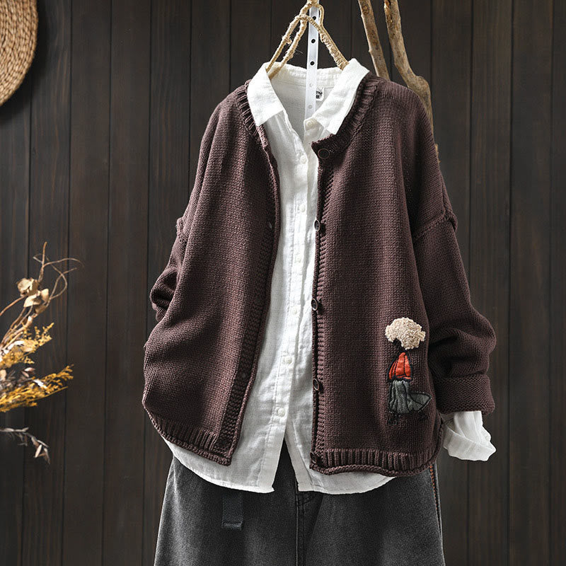 Buddha Stones Patchwork Figure Pattern Buttons Cotton Women's Long Sleeve Cardigan Sweater - SaddleBrown - US4-6，UK/AU8-10，EU36-38 (F) - image 14