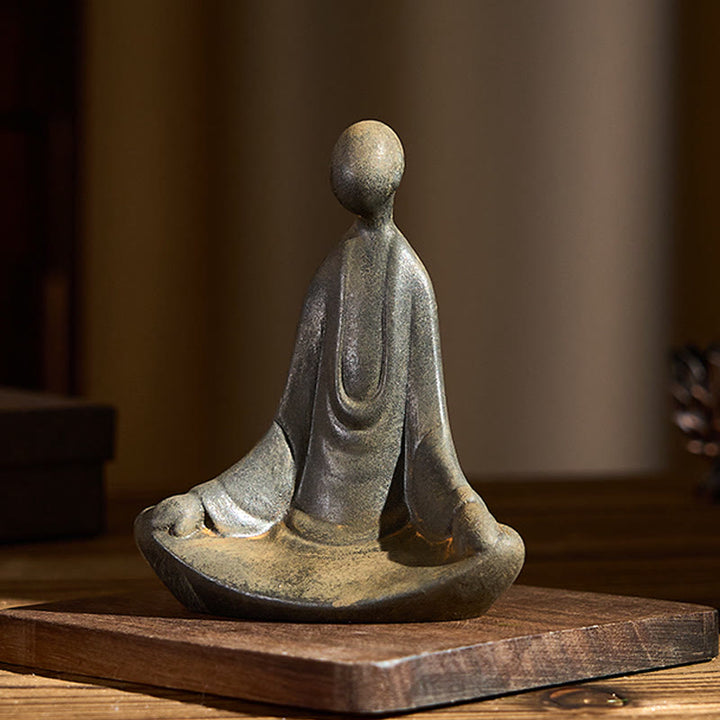 Buddha Stones Handmade Sitting Formless Buddha Iron Powder Rust Cast Resin Statue Decoration - image 2