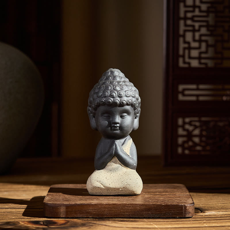 Buddha Stones Tathagata Buddha Symbol Design Purple Clay Serenity Desk Decoration - Beige Buddha 4*4*8.5 cm - image 2