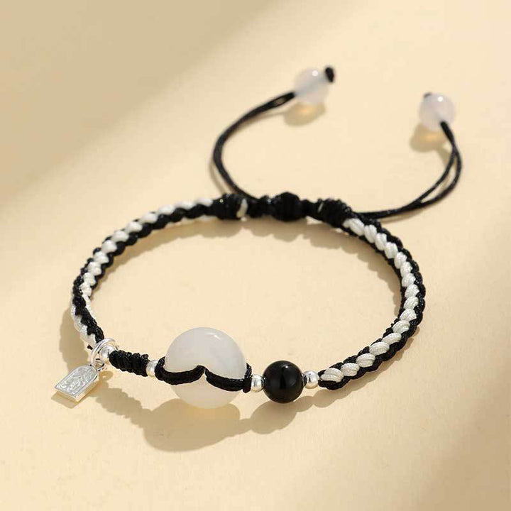 Buddha Stones Green Aventurine Agate Peace Buckle Luck Bracelet - White Agate Black String(Wrist Circumference: 14-18cm) - image 13