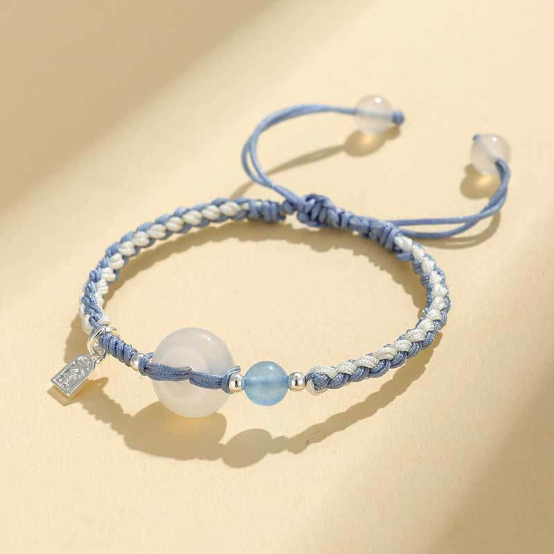 Buddha Stones Green Aventurine Agate Peace Buckle Luck Bracelet - White Agate Blue String(Wrist Circumference: 14-18cm) - image 15