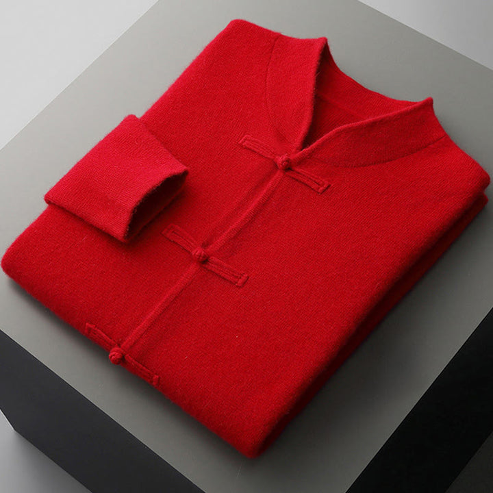 Buddha Stones Winter Solid Color Chinese Frog-Button Men's Wool Long Sleeve Sweater - image 7