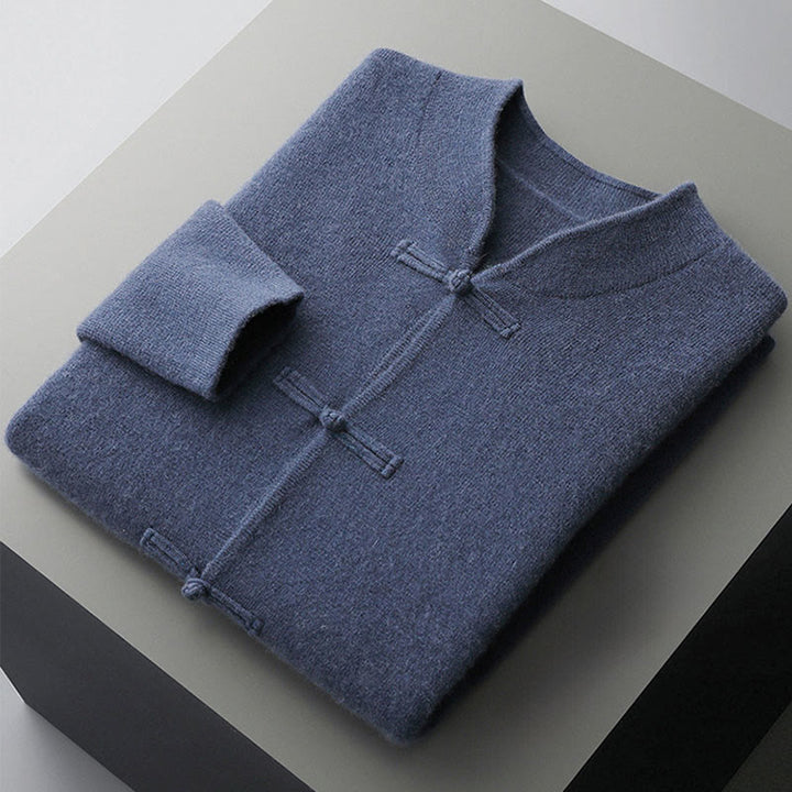 Buddha Stones Winter Solid Color Chinese Frog-Button Men's Wool Long Sleeve Sweater - image 1