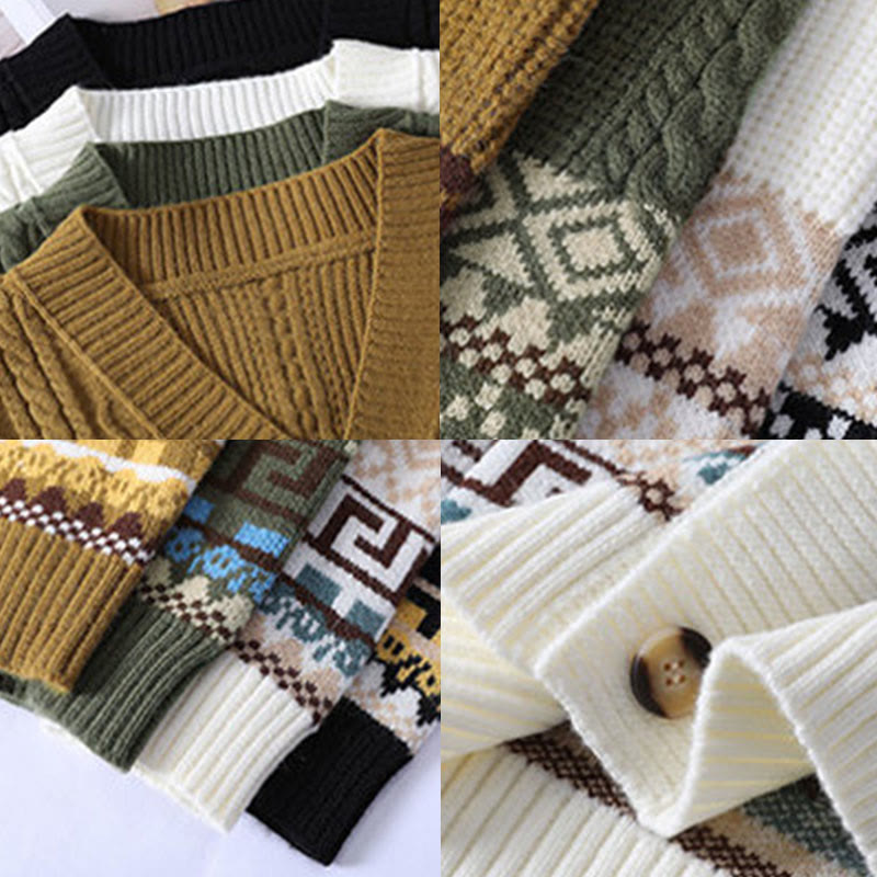 Buddha Stones Jacquard Ethnic Long Sleeve Men's Knitted Sweater With Pockets - image 11