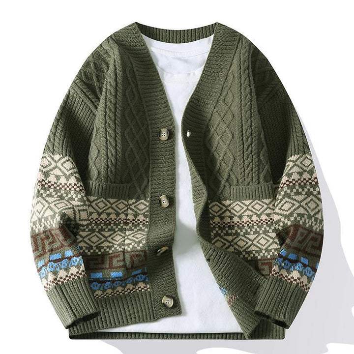 Buddha Stones Jacquard Ethnic Long Sleeve Men's Knitted Sweater With Pockets - DarkOliveGreen - US/UK/AU44，EU54 (4XL) - image 9