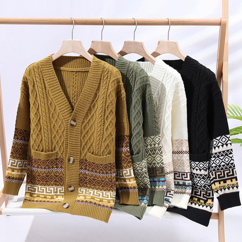Buddha Stones Jacquard Ethnic Long Sleeve Men's Knitted Sweater With Pockets - image 10